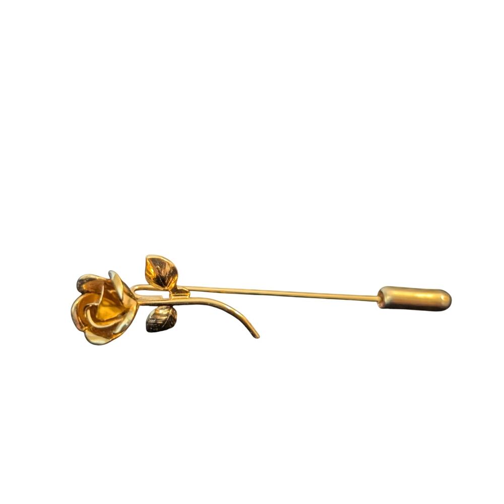 Vintage Gold Tone Long Stem Rose Stick Pin